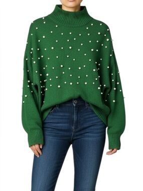 Eloquii Pearl Embellished Soft Cozy Green Sweater Size 18